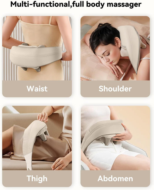 Cordless Neck Massager with Heat, Kneading Neck and Shoulder Massager Deep Tissue, Shiatsu Back Pillow, 2 Heating Levels,Gifts for Mom Dad