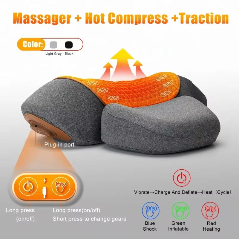Modenzy Heated Neck Massage Pillow – 3-in-1 Heat, Vibration & Traction for Instant Pain Relief