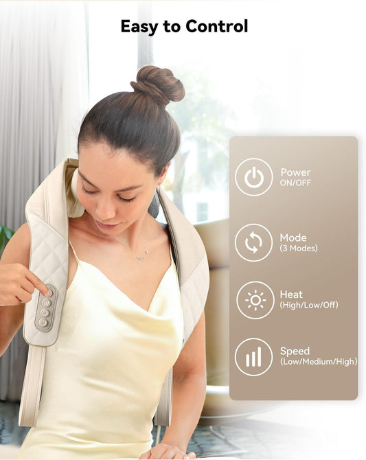 Cordless Neck Massager with Heat, Kneading Neck and Shoulder Massager Deep Tissue, Shiatsu Back Pillow, 2 Heating Levels,Gifts for Mom Dad