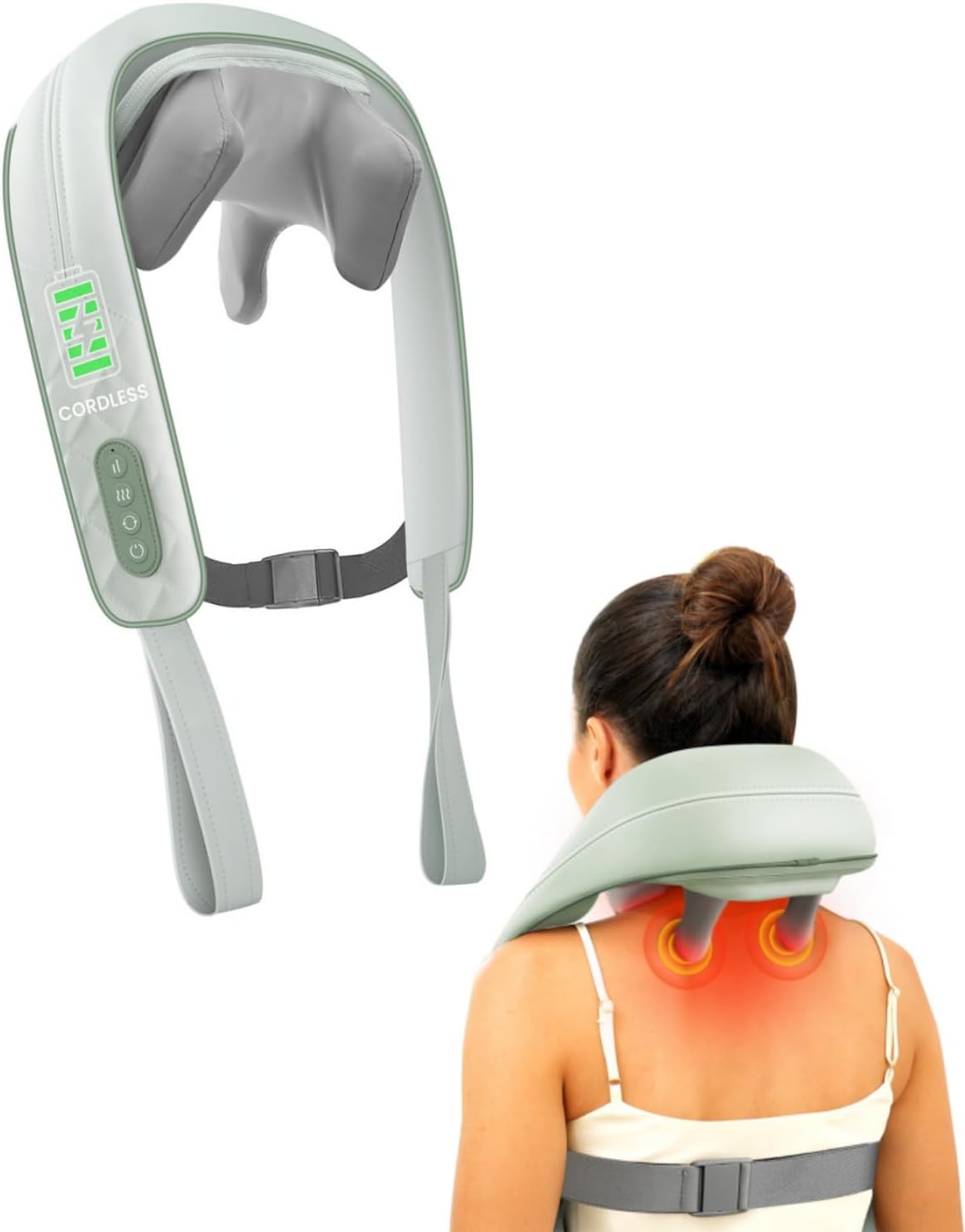 Cordless Neck Massager with Heat, Kneading Neck and Shoulder Massager Deep Tissue, Shiatsu Back Pillow, 2 Heating Levels,Gifts for Mom Dad