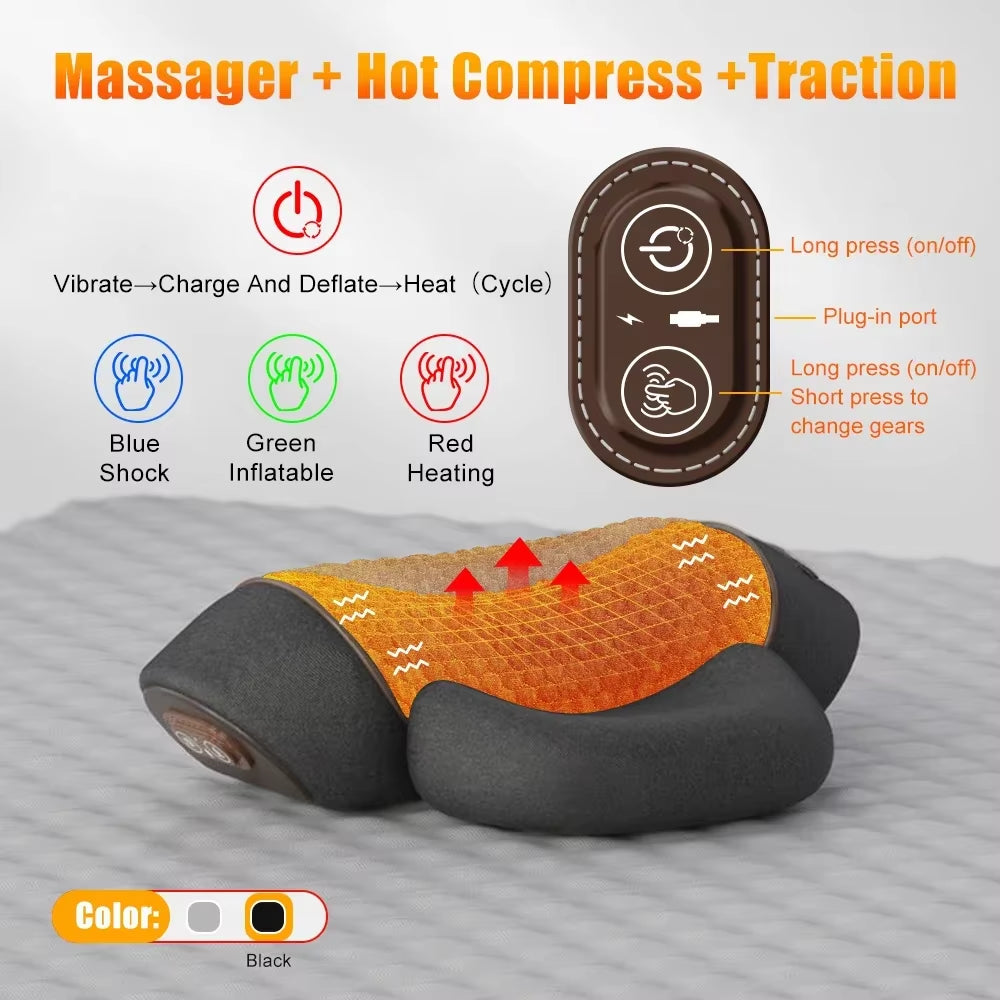 Modenzy Heated Neck Massage Pillow – 3-in-1 Heat, Vibration & Traction for Instant Pain Relief